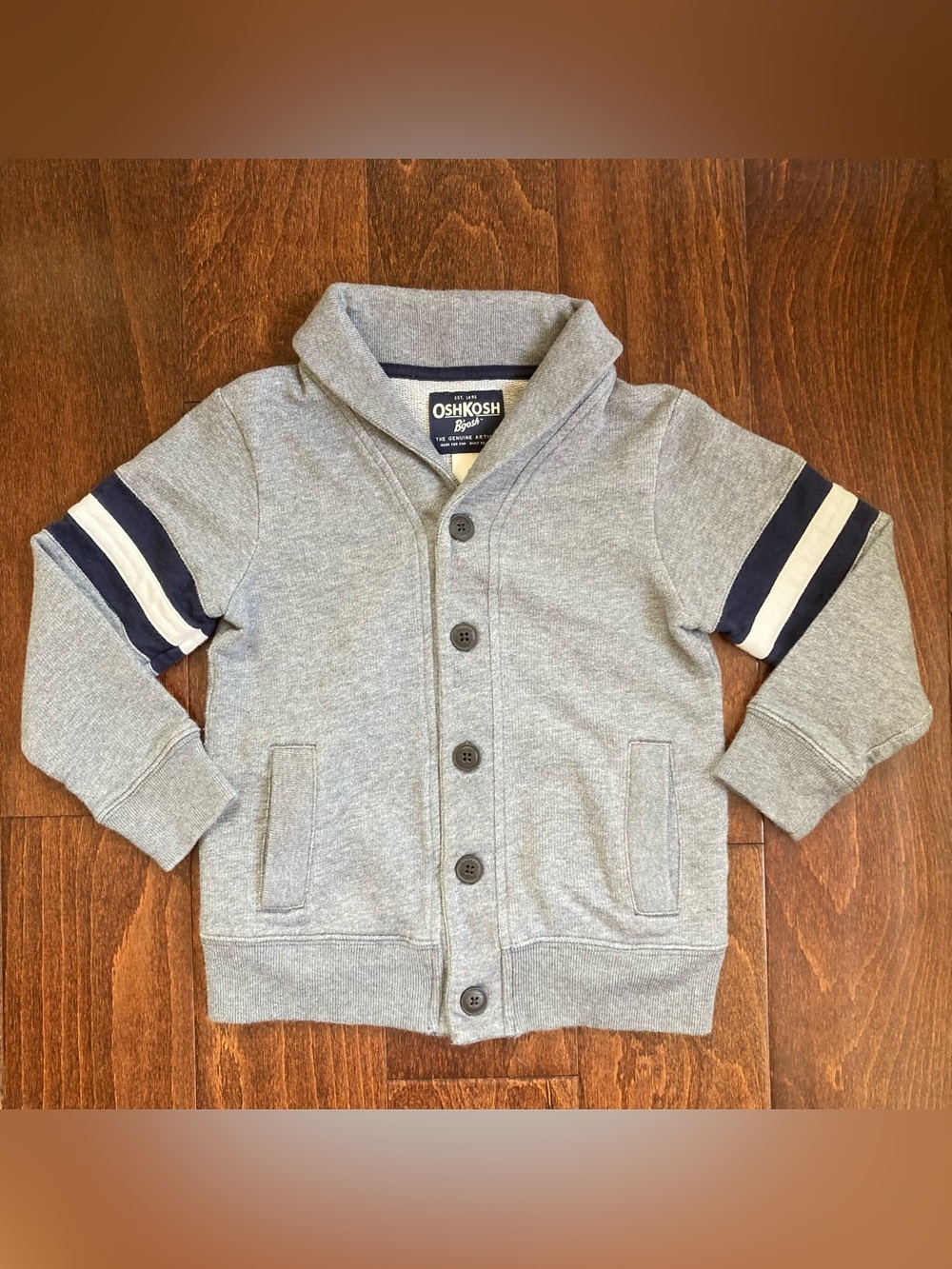 OshKosh Youth Gray Boys Cardigan Sweater Sweatshirt Button Up Size 6 varsity